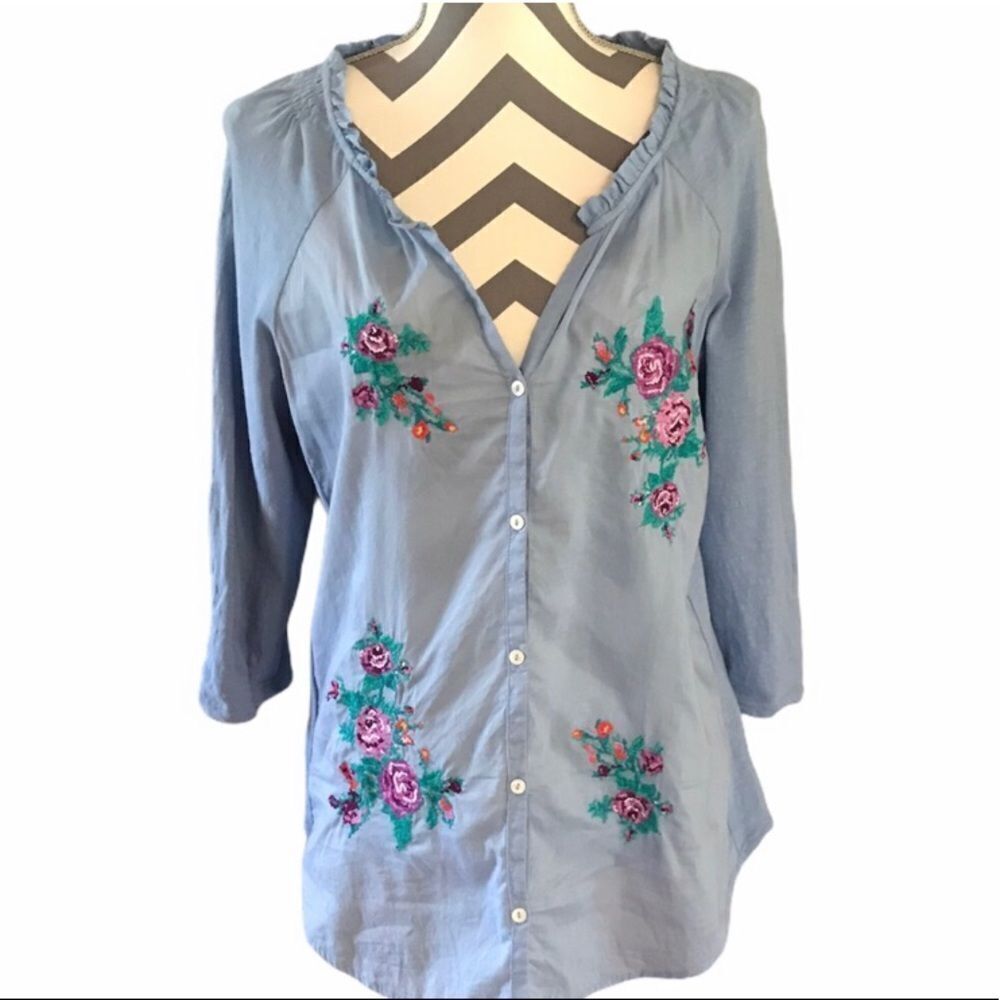 Khakis & Co SMALL Embroidered Blue Cotton Shirt